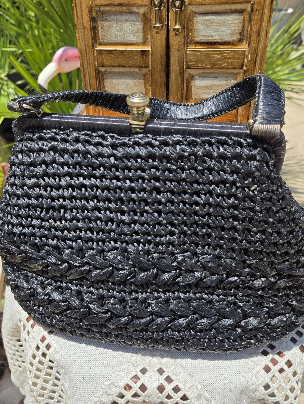 Vintage Dayne Taylor Black Raffia Bag